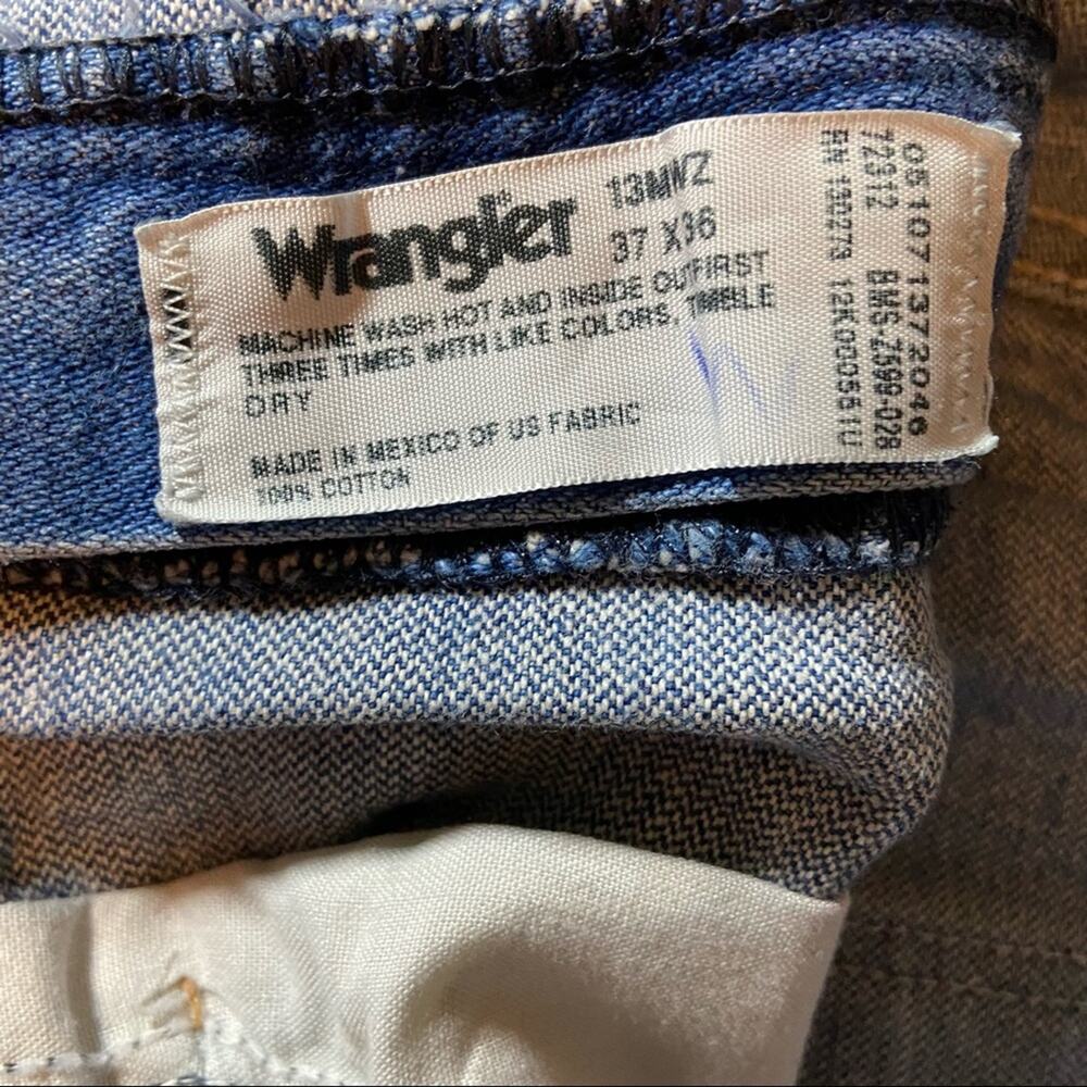 Vintage Wrangler Jeans 13MWZ Distressed Straight Leg Well Worn Blue 37”x36” - Picture 2 of 4